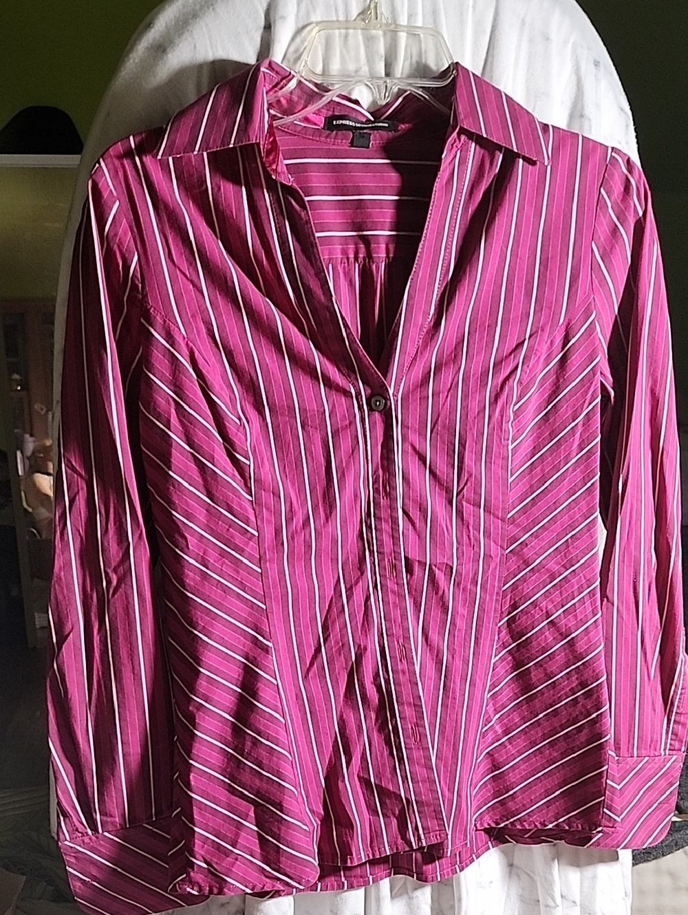 Express Magenta and White Striped Button-Down Shirt